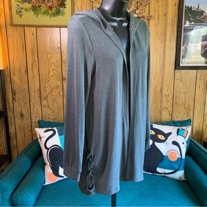 Teal Blue-Green-Gray Hooded Cardigan with Corset Tie Sides